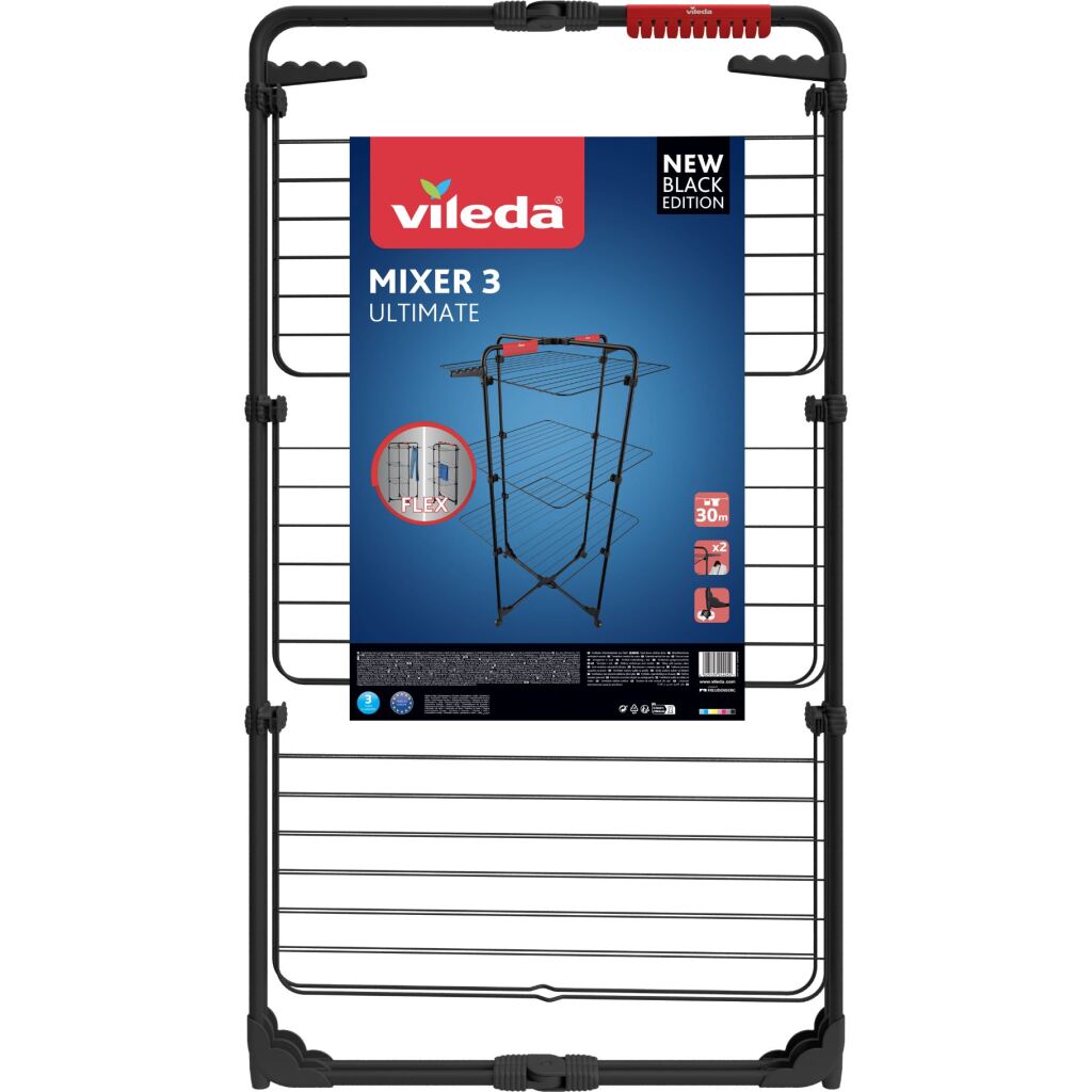 Vileda Mixer 3 Ultimate Droogtoren 30 M Drooglengte + Wieltjes Zwart