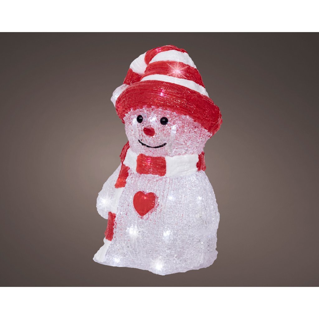 Overige Merken Decoratie Led Sneeuwpop 13.3X16.8X25.2 Cm Acryl/Rood/Wit
