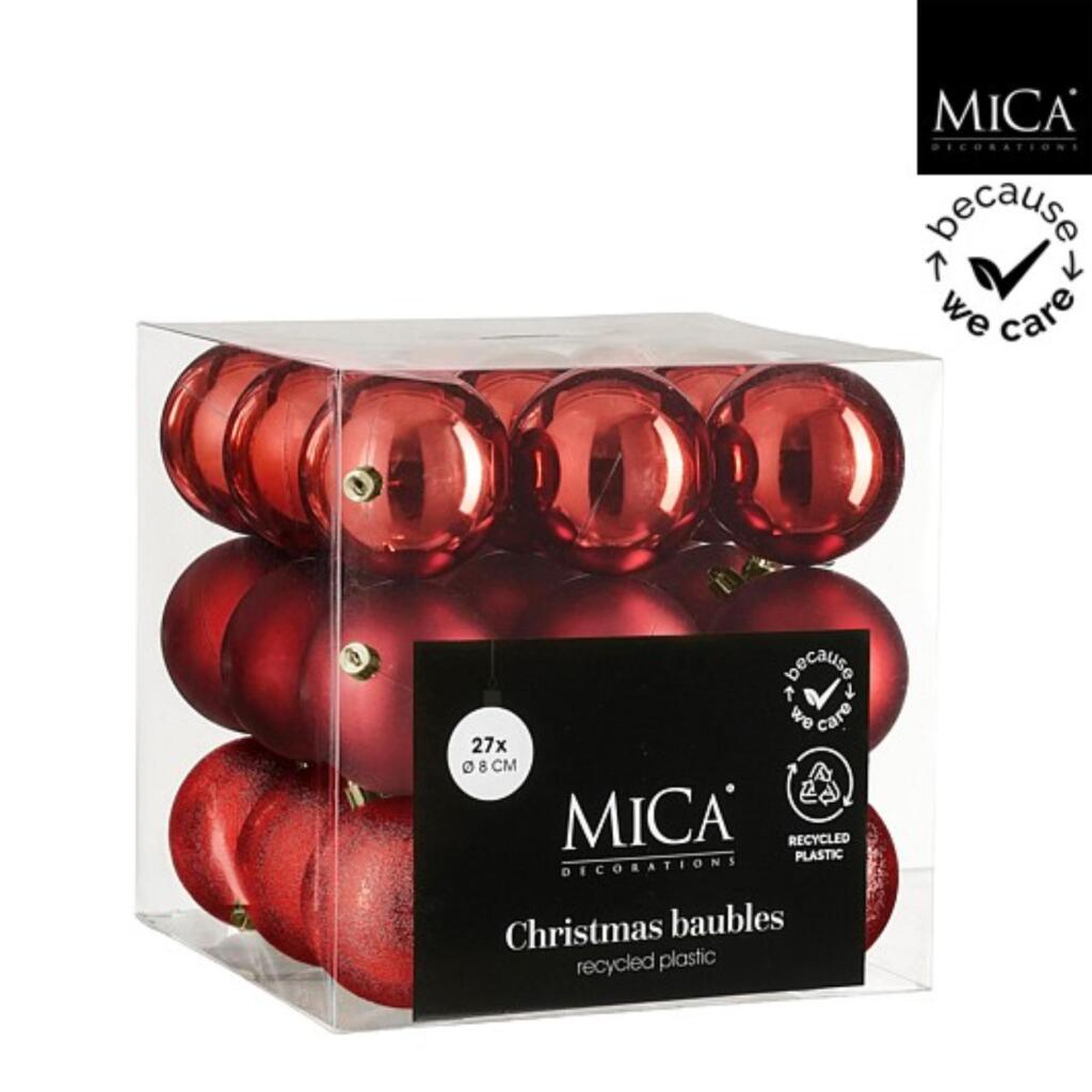 Mica Decorations Kerstballen Onbreekbaar 8 Cm 27 Stuks Rood