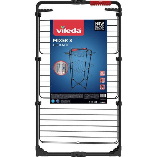 Vileda Mixer 3 Ultimate Droogtoren 30 M Drooglengte + Wieltjes Zwart