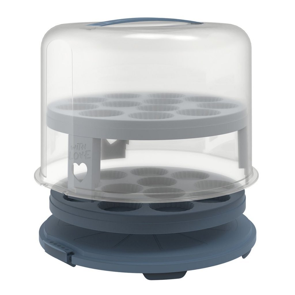 Rotho Fresh Taartdoos Xl + Cupcake-Houders 35.5X34.5X26 Cm Horizon Blauw/Transparant