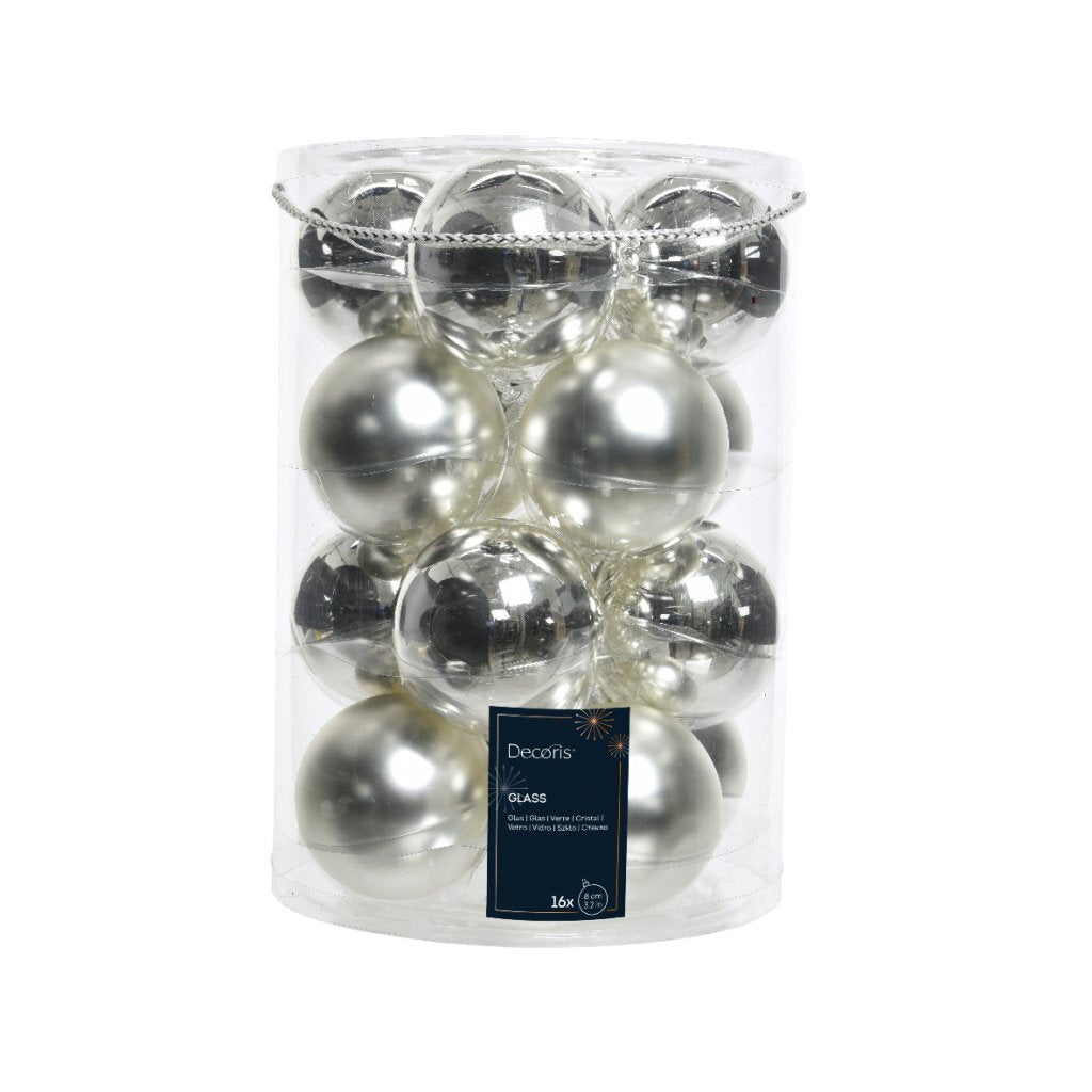Decoris Glazen Kerstballen 8 Cm 16 Stuks Zilver