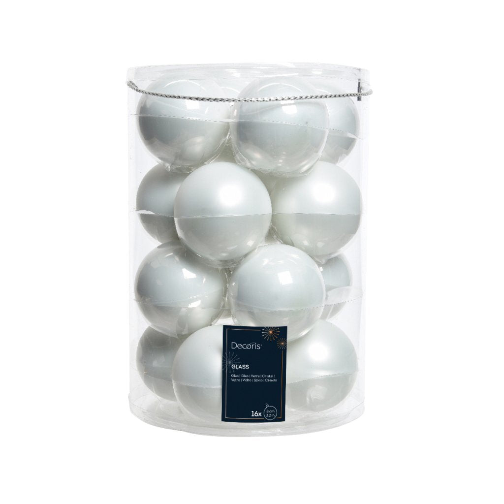 Decoris Glazen Kerstballen 8 Cm 16 Stuks Parelmoer