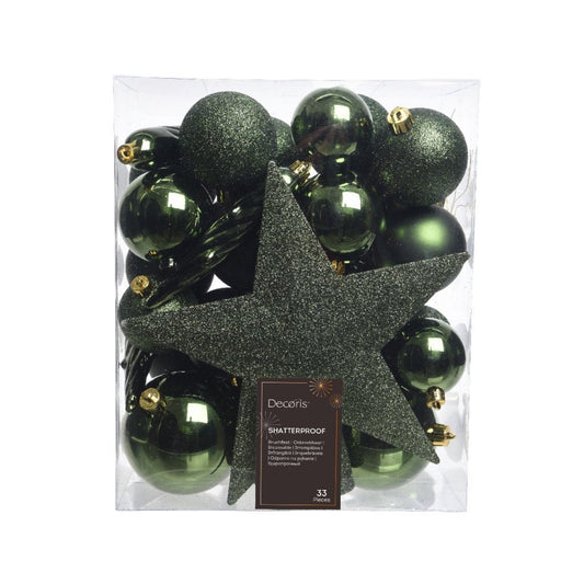 Decoris Kerstballen Mat/Glas/Glitter 33 Stuks Groen