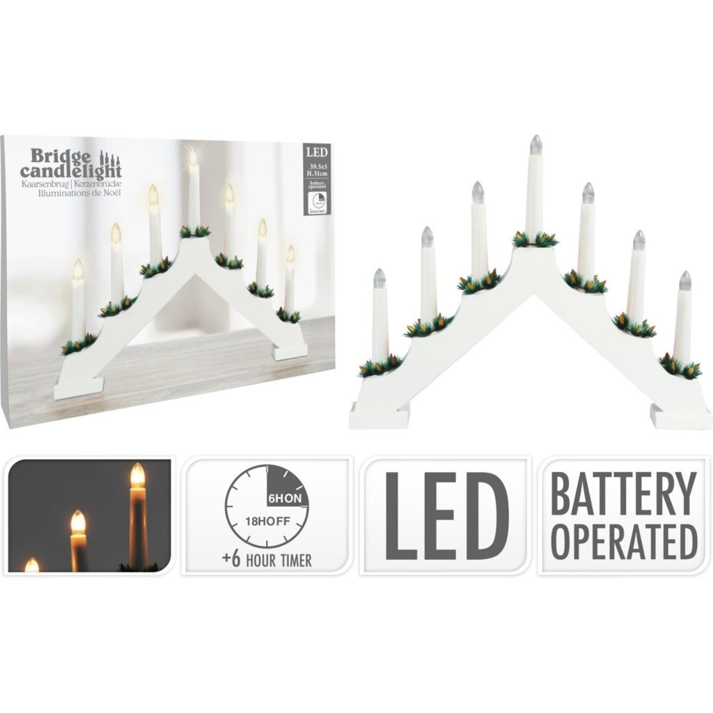 Overige Merken Led Kaarsenbrug Met 7 Leds Wit/Hout