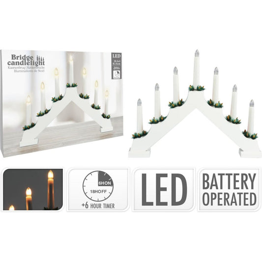 Overige Merken Led Kaarsenbrug Met 7 Leds Wit/Hout
