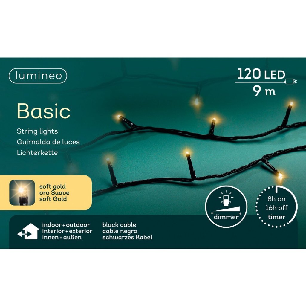 Lumineo Basic Led Snoer Voor Buiten 120 Leds 900 Cm Soft Gold Licht Zwart