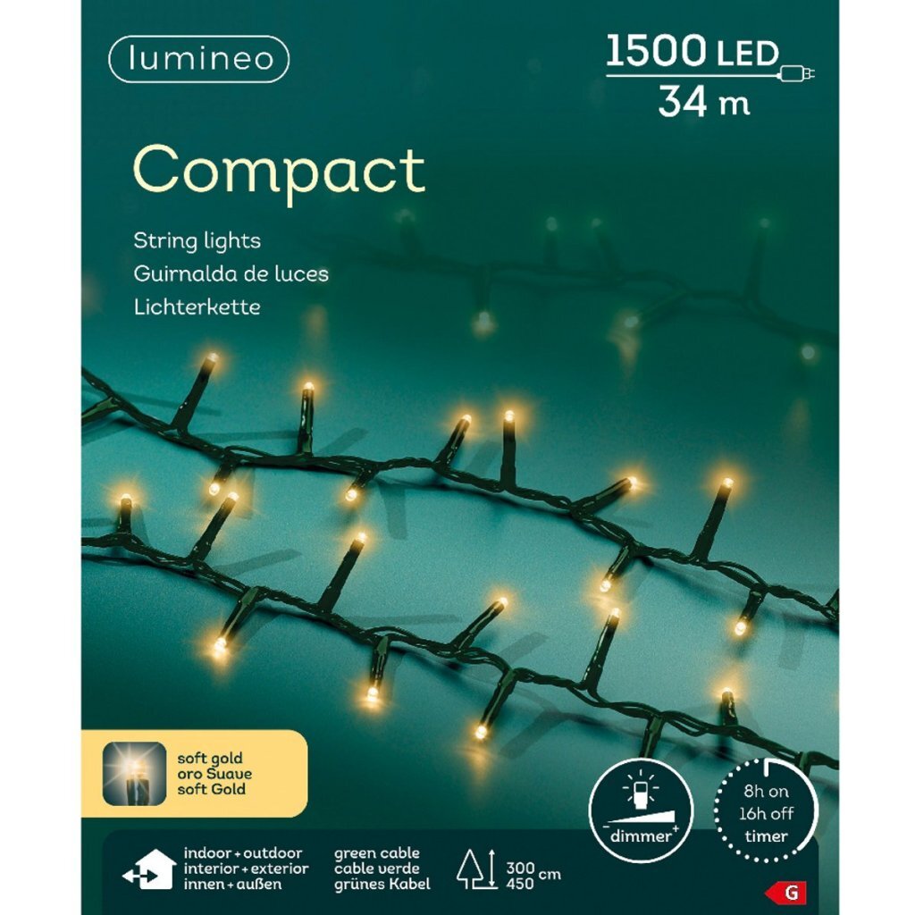 Lumineo Led Compact Lights Voor Buiten 1500 Leds 3400 Cm Soft Gold Licht Groen
