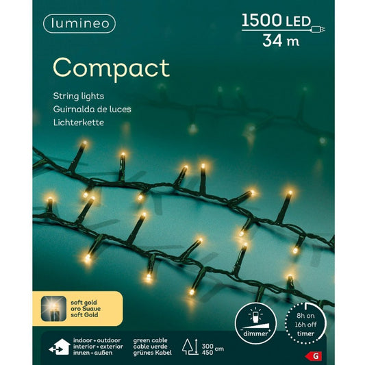 Lumineo Led Compact Lights Voor Buiten 1500 Leds 3400 Cm Soft Gold Licht Groen