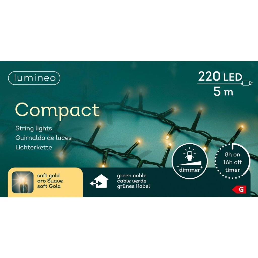 Lumineo Led Compact Lights Voor Buiten 220 Leds 500 Cm Soft Gold Licht Groen
