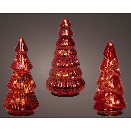 Overige Merken Decoratie Glazen Led Bomen 9X17.5 Cm 3 Stuks Rood