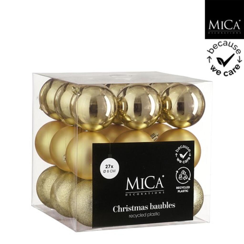 Mica Decorations Kerstballen Onbreekbaar 8 Cm 27 Stuks Goud