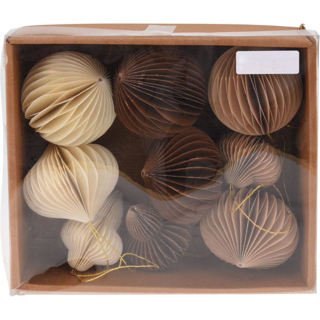 Overige Merken Papieren Kerstballen 8 Cm 9 Stuks Wit/Bruin/Taupe